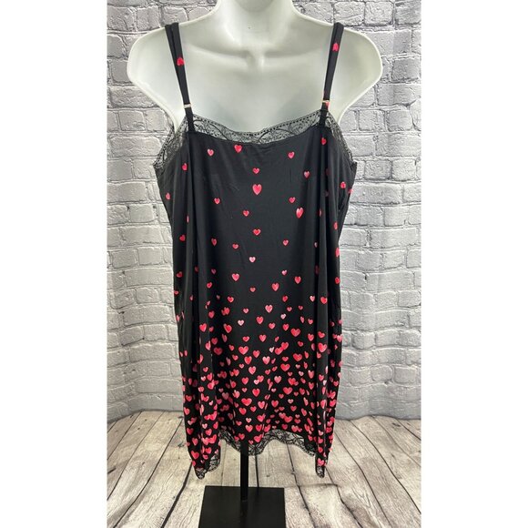 Soma Cool Nights Lace Trim Chemise Floating Hearts Black Size XL NWT Nightgown - Picture 2 of 10